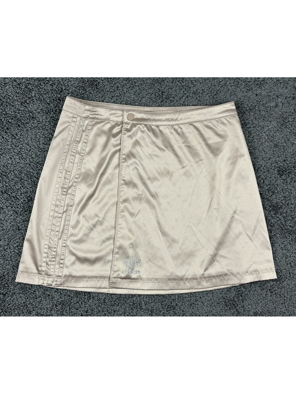 Adidas 2000 Luxe Wrap Satin Rhinestone Mini Skirt Beige Tan Medium